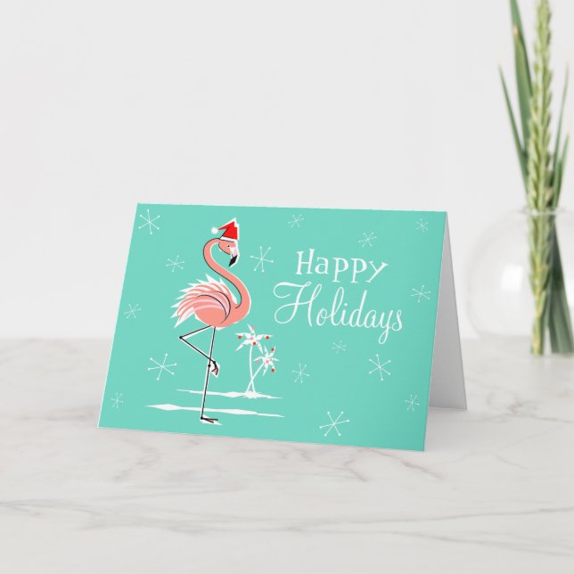 Christmas Flamingo Happy Holidays horizontal Holiday Card (Front)