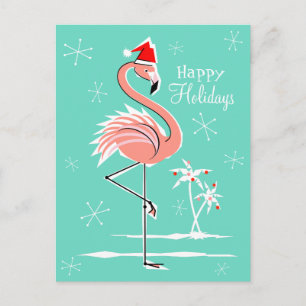 Christmas Flamingo Happy Holidays postcard