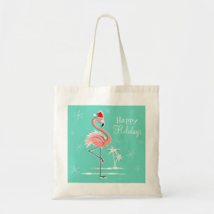 Christmas Flamingo Happy Holidays tote bag
