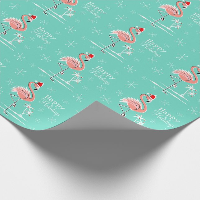 Christmas Flamingo Happy Holidays wrapping paper (Corner)