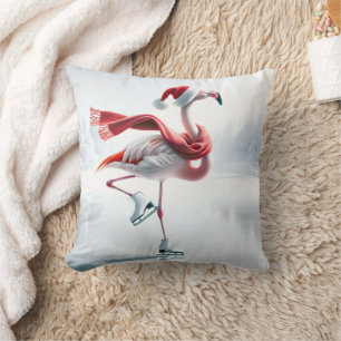 Christmas Flamingo Ice Skating Cushion