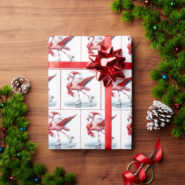 Christmas Flamingo Ice Skating Wrapping Paper (Holiday Gift)