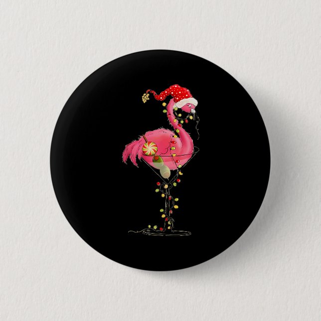 Christmas Flamingo In Martini Gl For Trocal Holida 6 Cm Round Badge (Front)