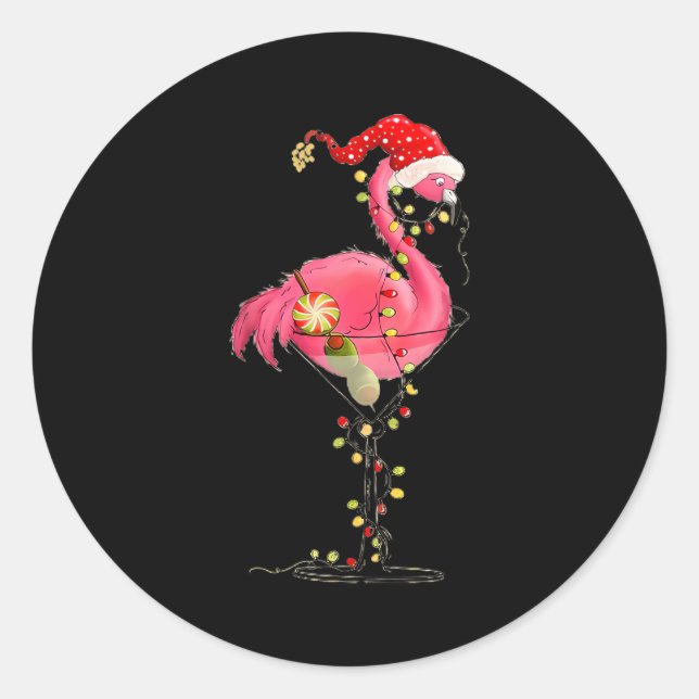 Christmas Flamingo In Martini Gl For Trocal Holida Classic Round Sticker (Front)