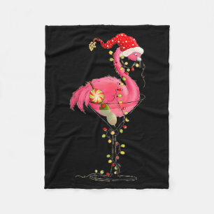 Christmas Flamingo In Martini Gl For Trocal Holida Fleece Blanket