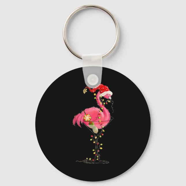 Christmas Flamingo In Martini Gl For Trocal Holida Key Ring (Front)