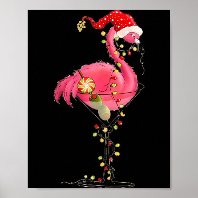 Christmas Flamingo In Martini Gl For Trocal Holida Poster (Front)