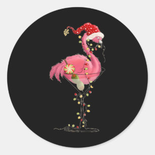 Christmas Flamingo In Martini Gl For Tropical Holi Classic Round Sticker