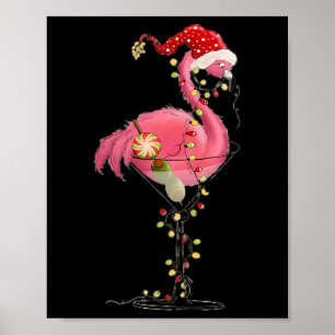Christmas Flamingo In Martini Gl For Tropical Holi Poster
