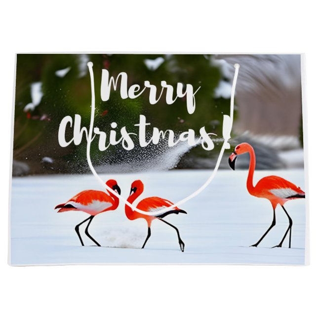 Christmas Flamingo Large Gift Bag (Front)