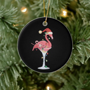 Christmas Flamingo Lights Xmas Tropical Animal  Ceramic Ornament