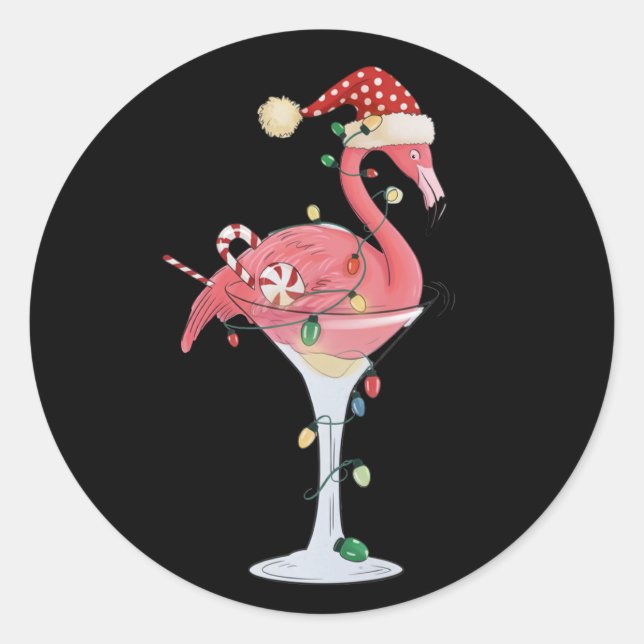 Christmas Flamingo Lights Xmas Tropical Animal  Classic Round Sticker (Front)