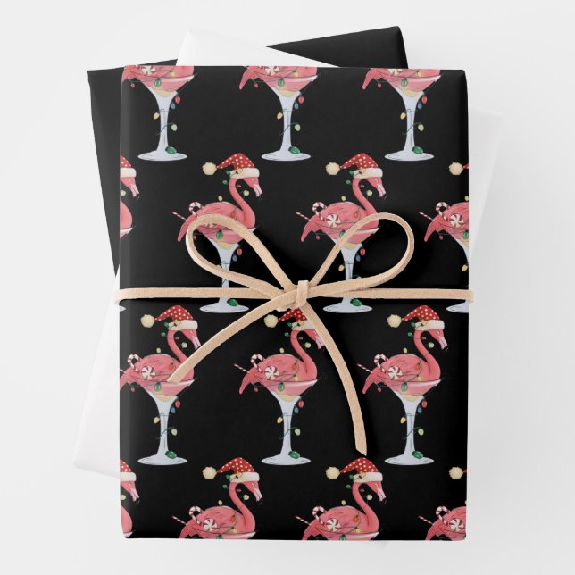 Christmas Flamingo Lights Xmas Tropical Animal  Wrapping Paper Sheet (In situ)