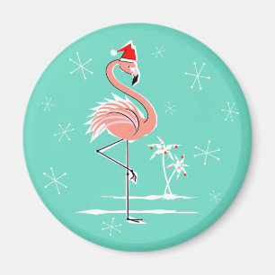Christmas Flamingo magnet round