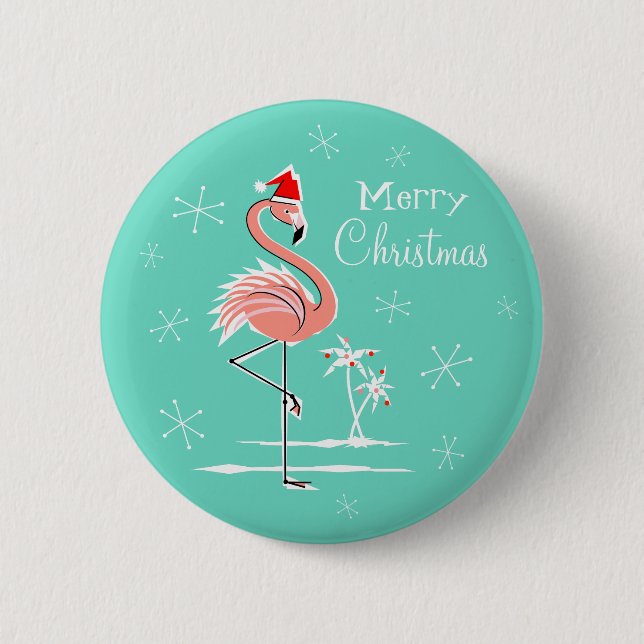 Christmas Flamingo Merry Christmas button round (Front)