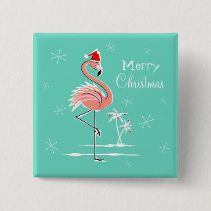 Christmas Flamingo Merry Christmas button square