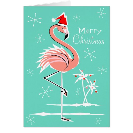 Christmas Flamingo Merry Christmas front Greeting Card 
