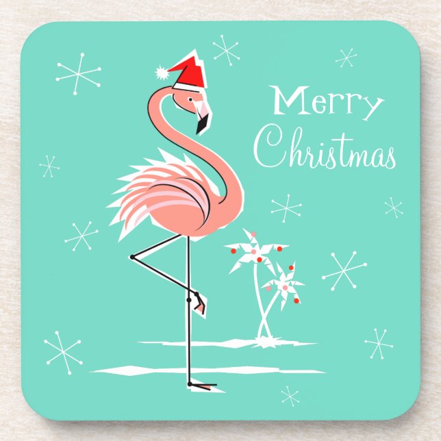 Christmas Flamingo Merry Christmas plastic Coaster (Front)