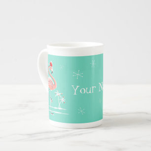 Christmas Flamingo Merry Name bone china mug