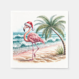 Christmas Flamingo On a Beach Napkin
