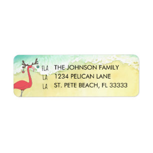 Christmas Flamingo on Beach Return Address Label