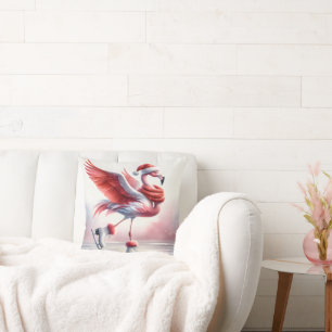 Christmas Flamingo On Skates Cushion