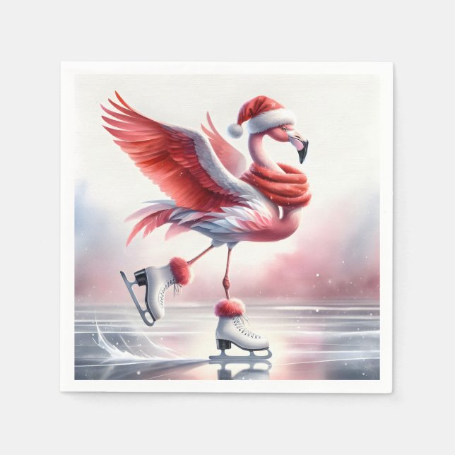 Christmas Flamingo On Skates Napkin (Front)