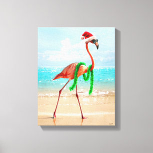 Christmas Flamingo on the Beach Canvas Print