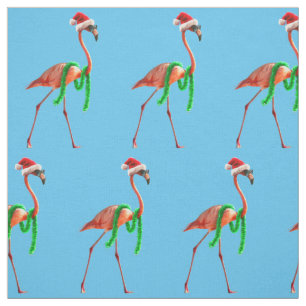 Christmas Flamingo on the Beach Fabric