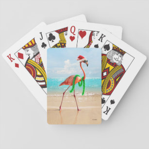 Christmas Flamingo on the Beach Playing Cards