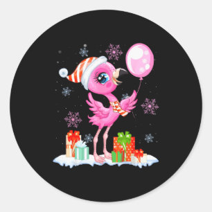 Christmas Flamingo Pajama Matching Santa Hat Xmas  Classic Round Sticker