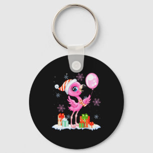 Christmas Flamingo Pajama Matching Santa Hat Xmas  Key Ring