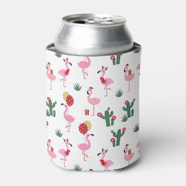 Christmas Flamingo Party | Holidays Can Cooler (Can Front)