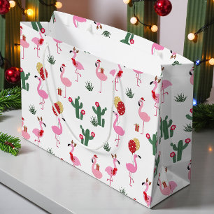 Christmas Flamingo Party Holidays Large Gift Bag