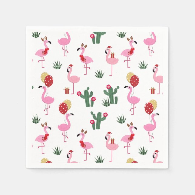 Christmas Flamingo Party | Holidays Napkin (Front)