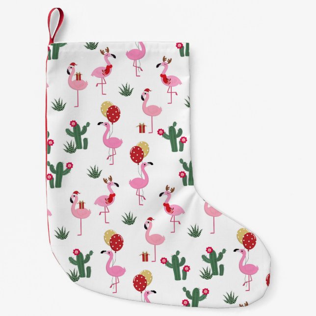 Christmas Flamingo Party | Holidays Small Christmas Stocking (Front)