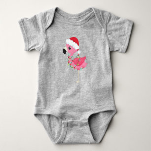 Christmas Flamingo, Santa Hat, Christmas Lights Baby Bodysuit