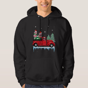 Christmas Flamingo Santa Hat Riding Red Truck Xmas Hoodie