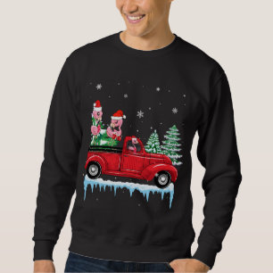 Christmas Flamingo Santa Hat Riding Red Truck Xmas Sweatshirt