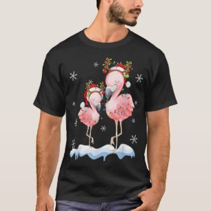 Christmas Flamingo Santa Hat Xmas Lights Flamingo  T-Shirt
