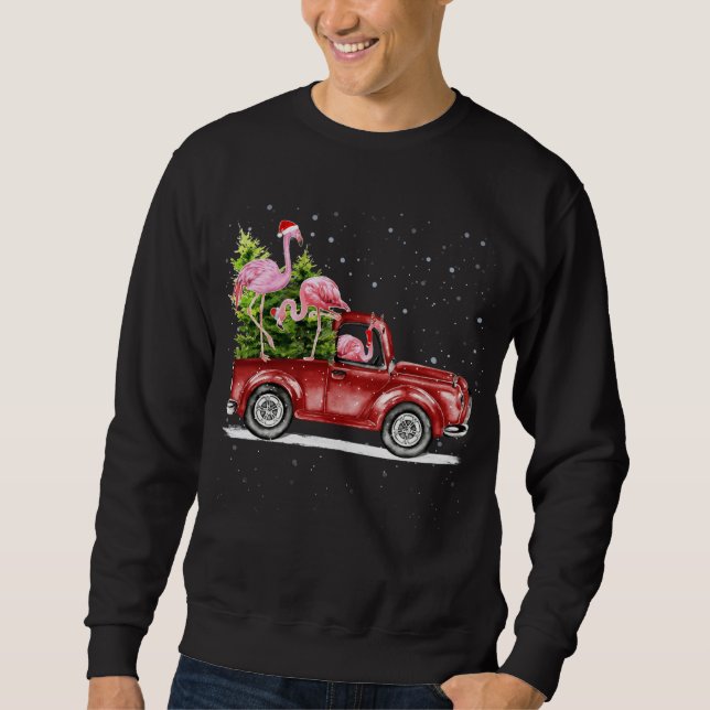 Christmas Flamingo Santa Reindeer Red Truck Xmas P Sweatshirt (Front)