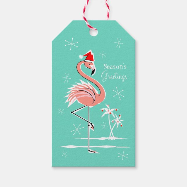 Christmas Flamingo Season's Greetings gift tags (Front)