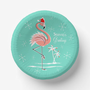 Christmas Flamingo Season's Greetings Paper Plate