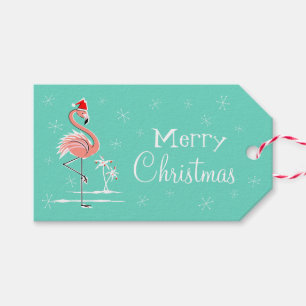 Christmas Flamingo side aqua back Gift Tags