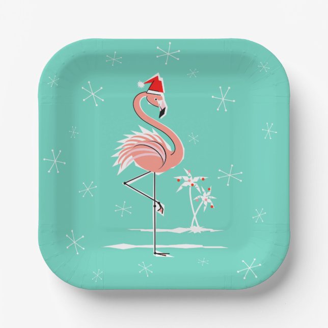 Christmas Flamingo square Paper Plate (Front)