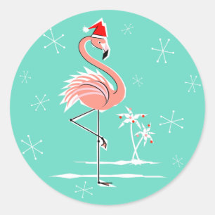 Christmas Flamingo sticker round