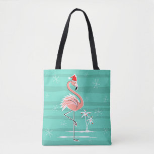 Christmas Flamingo Stripe all over tote Bag