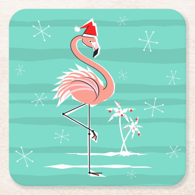 Christmas Flamingo Stripe coaster square (Front)