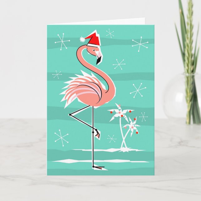 Christmas Flamingo Stripe greetings card (Front)