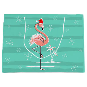 Christmas Flamingo Stripe large gift bag